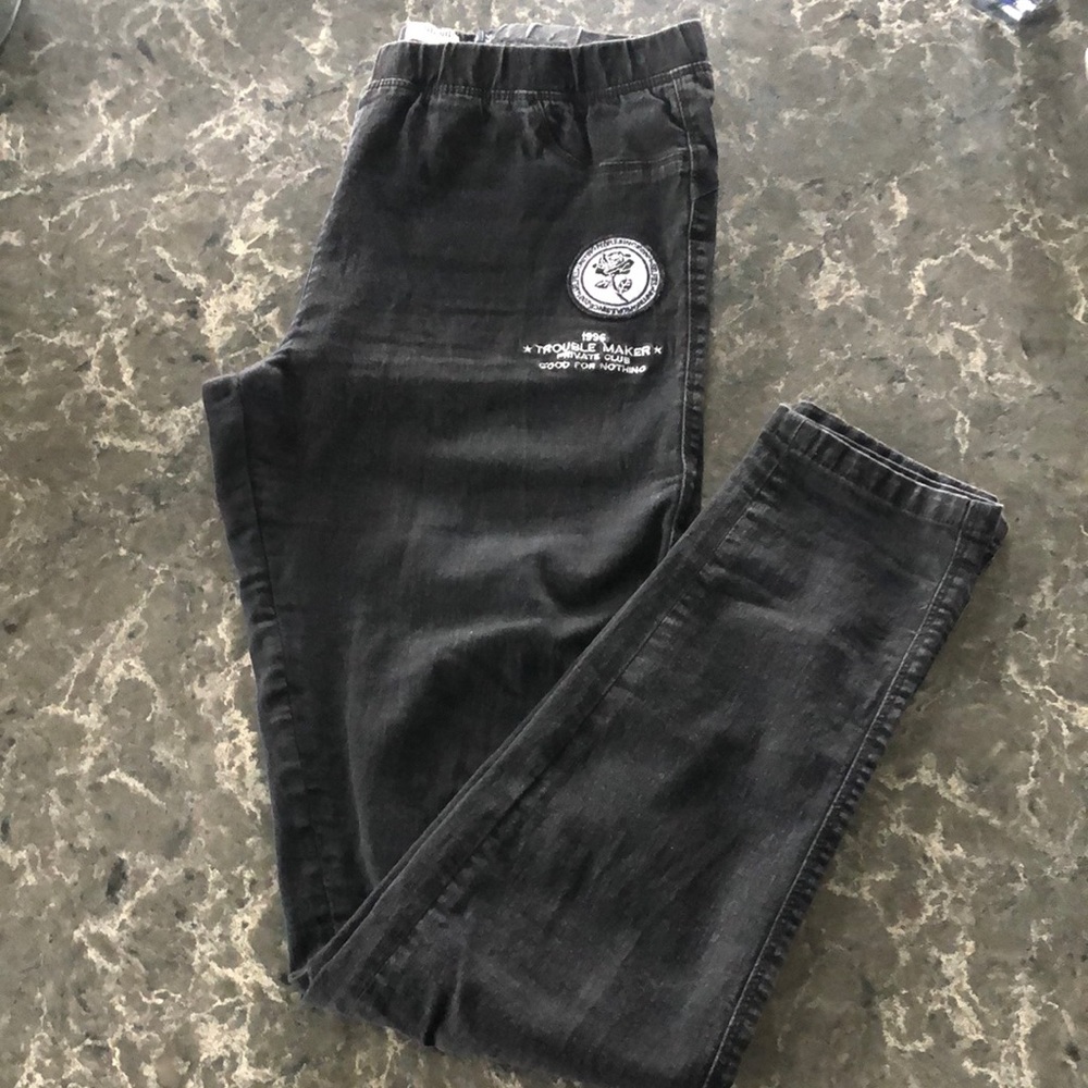 Black Graphic Print/Patch Jeggings